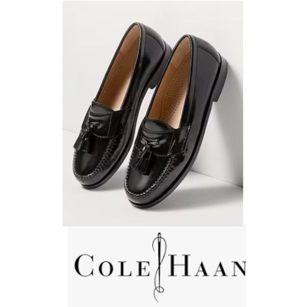 SZ 11D Cole Haan Men's Pinch Tassel Black Leather Loafers